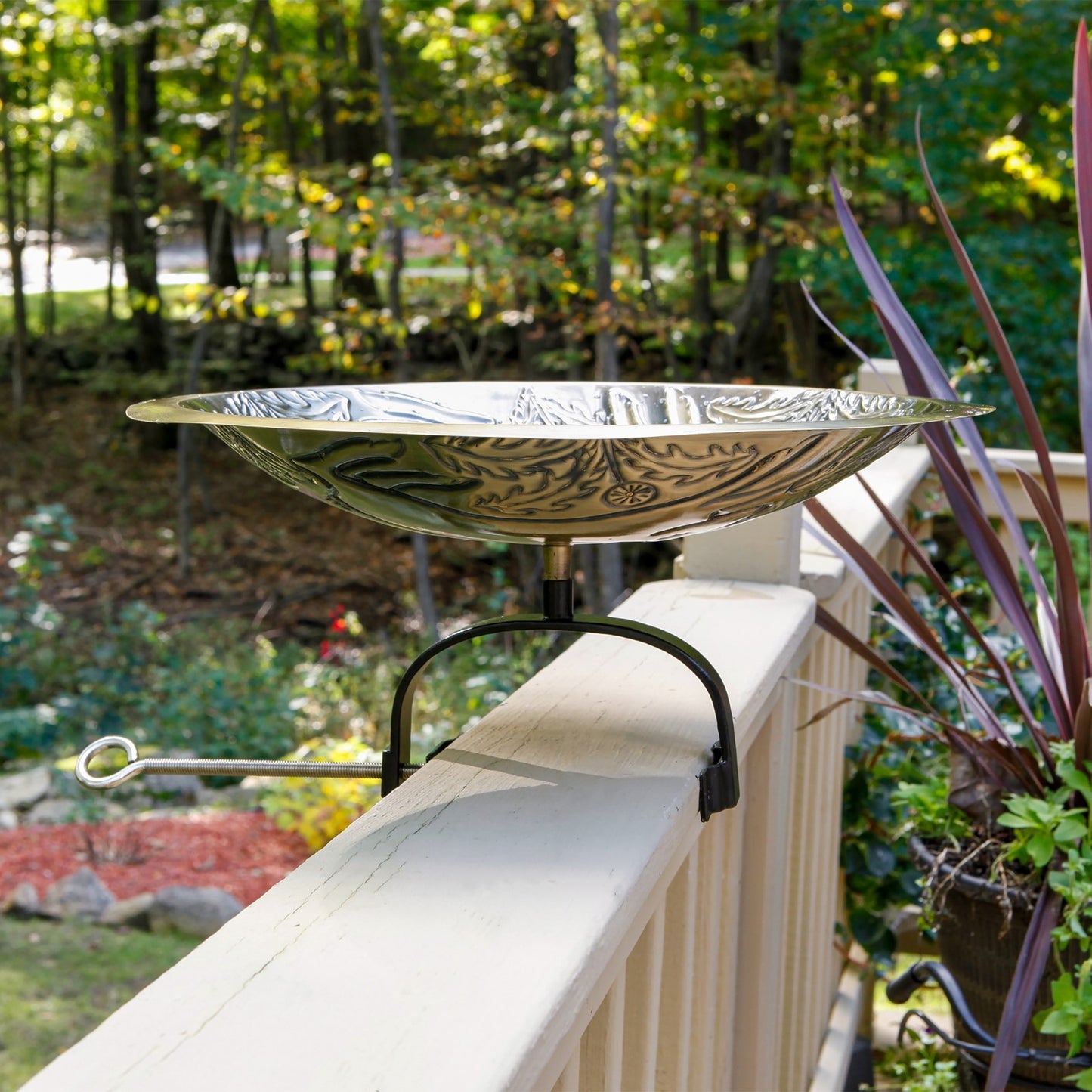 ACHLA Three Hares Birdbath Over Rail Bracket | Antique Brass and Black Wrought Iron | Garden & Patio Accent | 18 x 18 x 8.5 in | Model BB-18-OR2