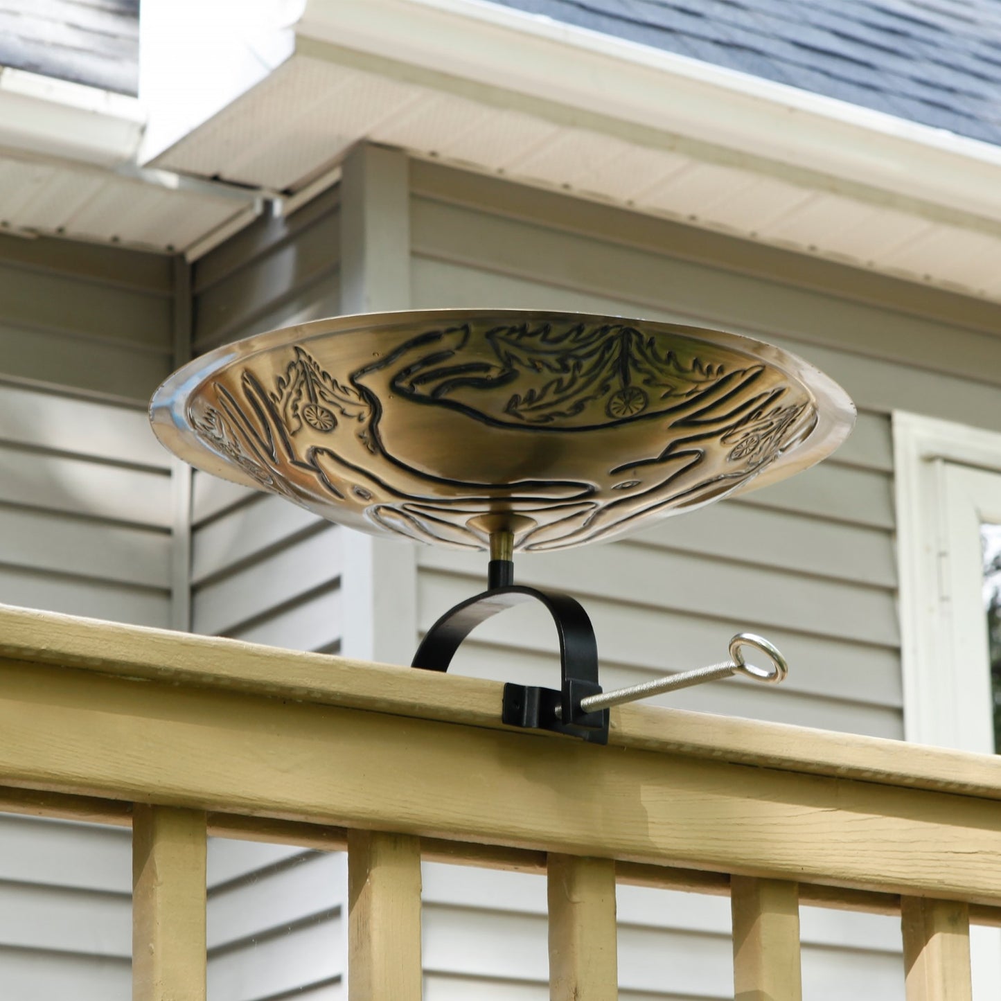ACHLA Three Hares Birdbath Over Rail Bracket | Antique Brass and Black Wrought Iron | Garden & Patio Accent | 18 x 18 x 8.5 in | Model BB-18-OR2