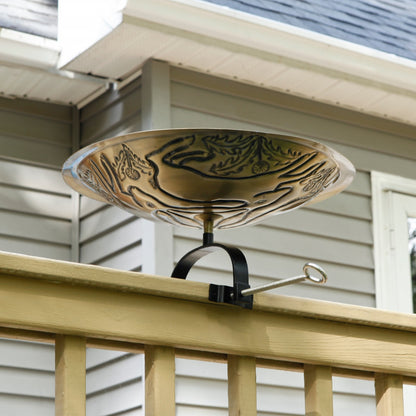 ACHLA Three Hares Birdbath Over Rail Bracket | Antique Brass and Black Wrought Iron | Garden & Patio Accent | 18 x 18 x 8.5 in | Model BB-18-OR2