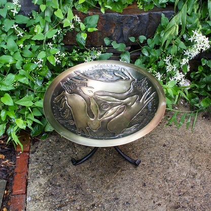 ACHLA Three Hares 18in Birdbath with Tripod Stand | Antique Brass Bowl and Black Wrought Iron Base | Garden & Patio Accent | Model BB-18-TR2