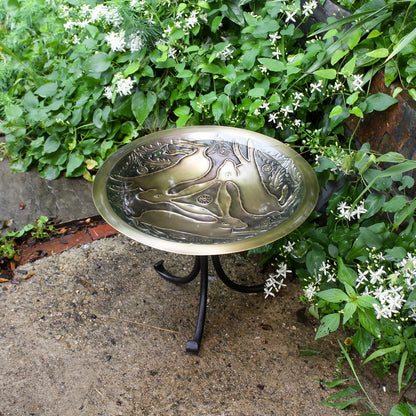 ACHLA Three Hares 18in Birdbath with Tripod Stand | Antique Brass Bowl and Black Wrought Iron Base | Garden & Patio Accent | Model BB-18-TR2