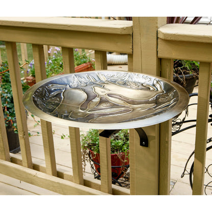 ACHLA Three Hares 18in Birdbath with Wall Mount Bracket | Antique Brass and Black Wrought Iron | Garden Patio & Deck Accent | Model BB-18-WM2