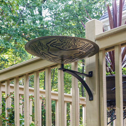ACHLA Three Hares 18in Birdbath with Wall Mount Bracket | Antique Brass and Black Wrought Iron | Garden Patio & Deck Accent | Model BB-18-WM2