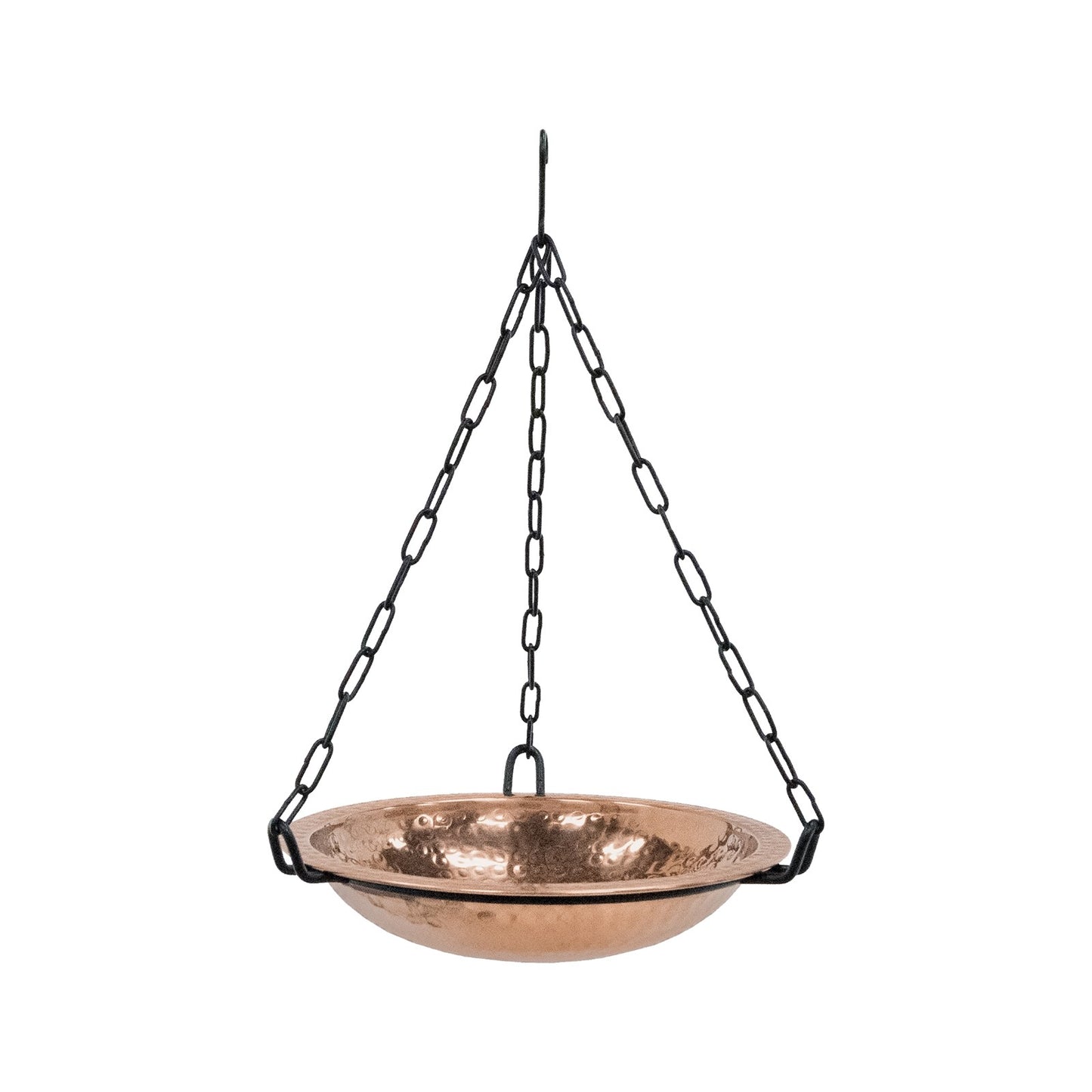 ACHLA Copper Hanging Birdbath 12.5in Dia | Polished Copper and Black Wrought Iron | Outdoor Garden & Patio Birdbath | 12.5 x 12.5 x | Model BBH-02CP