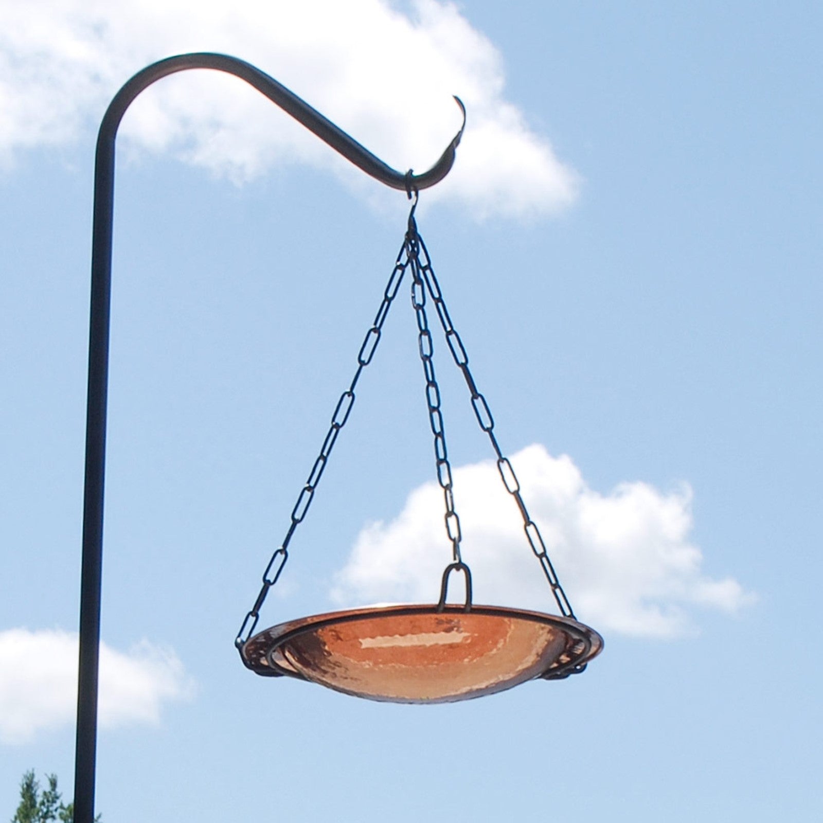 ACHLA Copper Hanging Birdbath 12.5in Dia | Polished Copper and Black Wrought Iron | Outdoor Garden & Patio Birdbath | 12.5 x 12.5 x | Model BBH-02CP