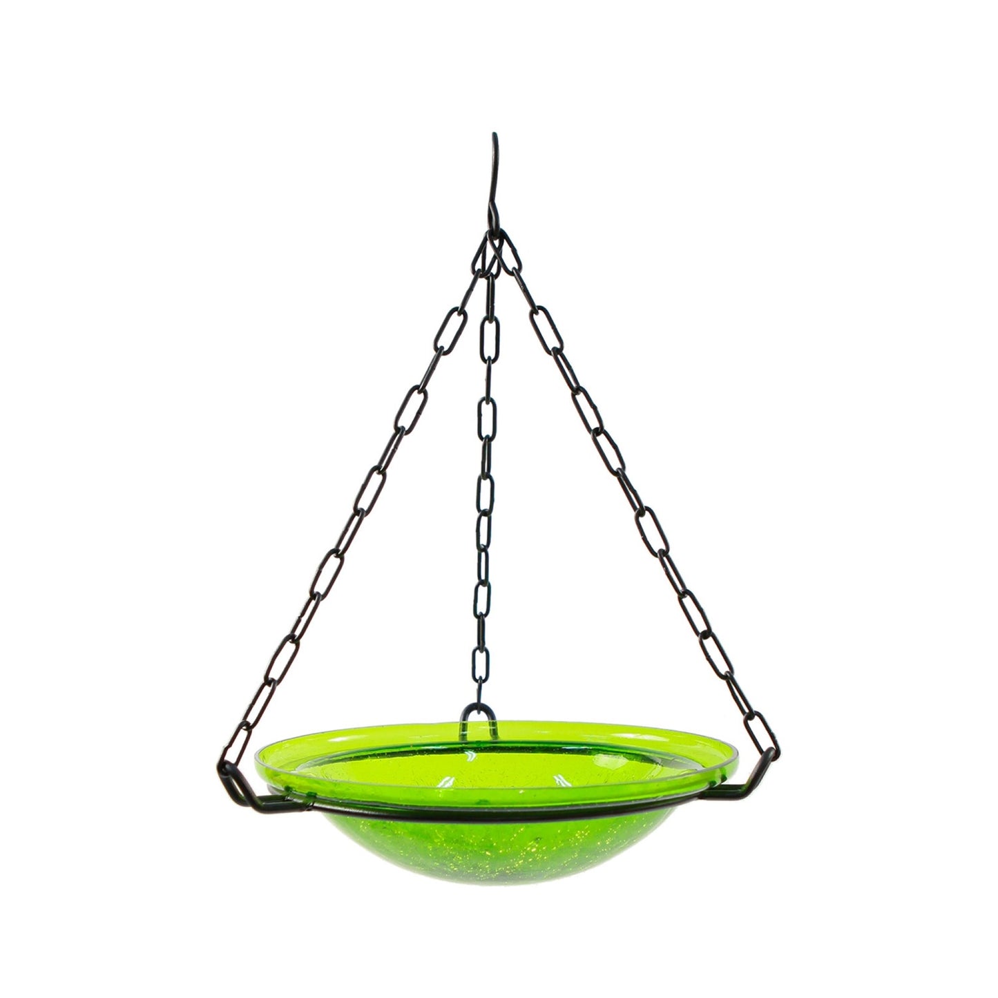 ACHLA Fern Green Hanging Birdbath | Crackled Glass Bowl with Black Wrought Iron Chain | Garden & Patio Bird Bath | Model BBH-02FG