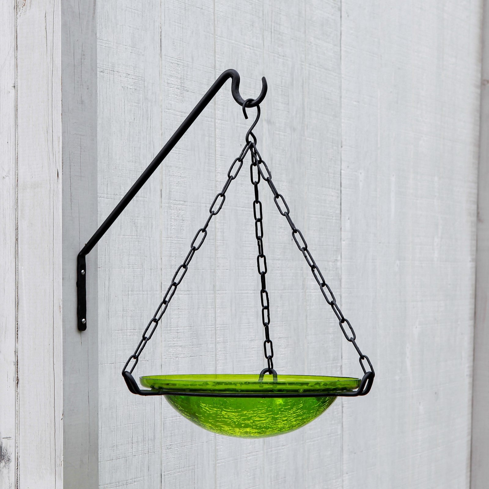 ACHLA Fern Green Hanging Birdbath | Crackled Glass Bowl with Black Wrought Iron Chain | Garden & Patio Bird Bath | Model BBH-02FG