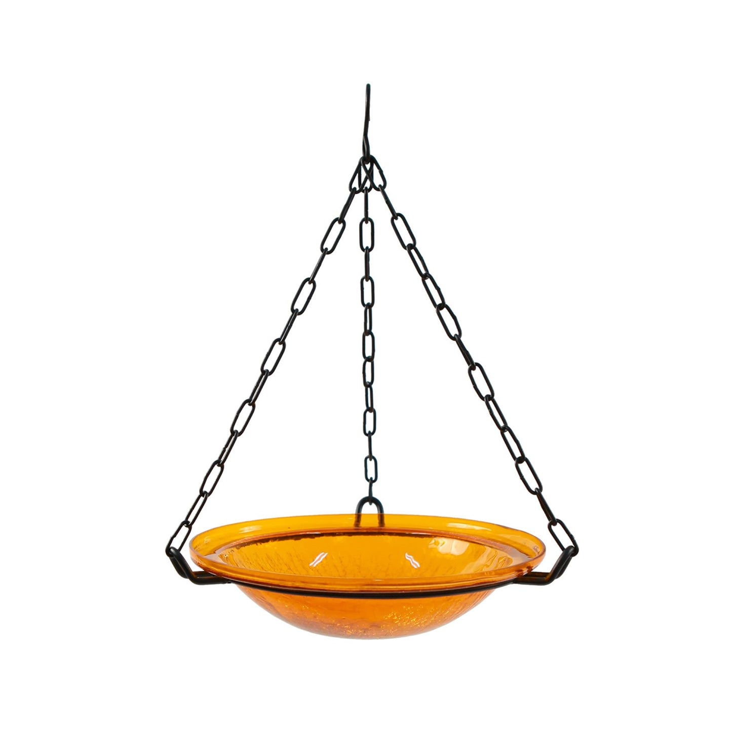 ACHLA Mandarin Hanging Birdbath | Crackled Glass Bowl on Black Wrought Iron Chain | Outdoor Yard & Garden Decor | 12.5 in Dia x 3 in | Model BBH-02M
