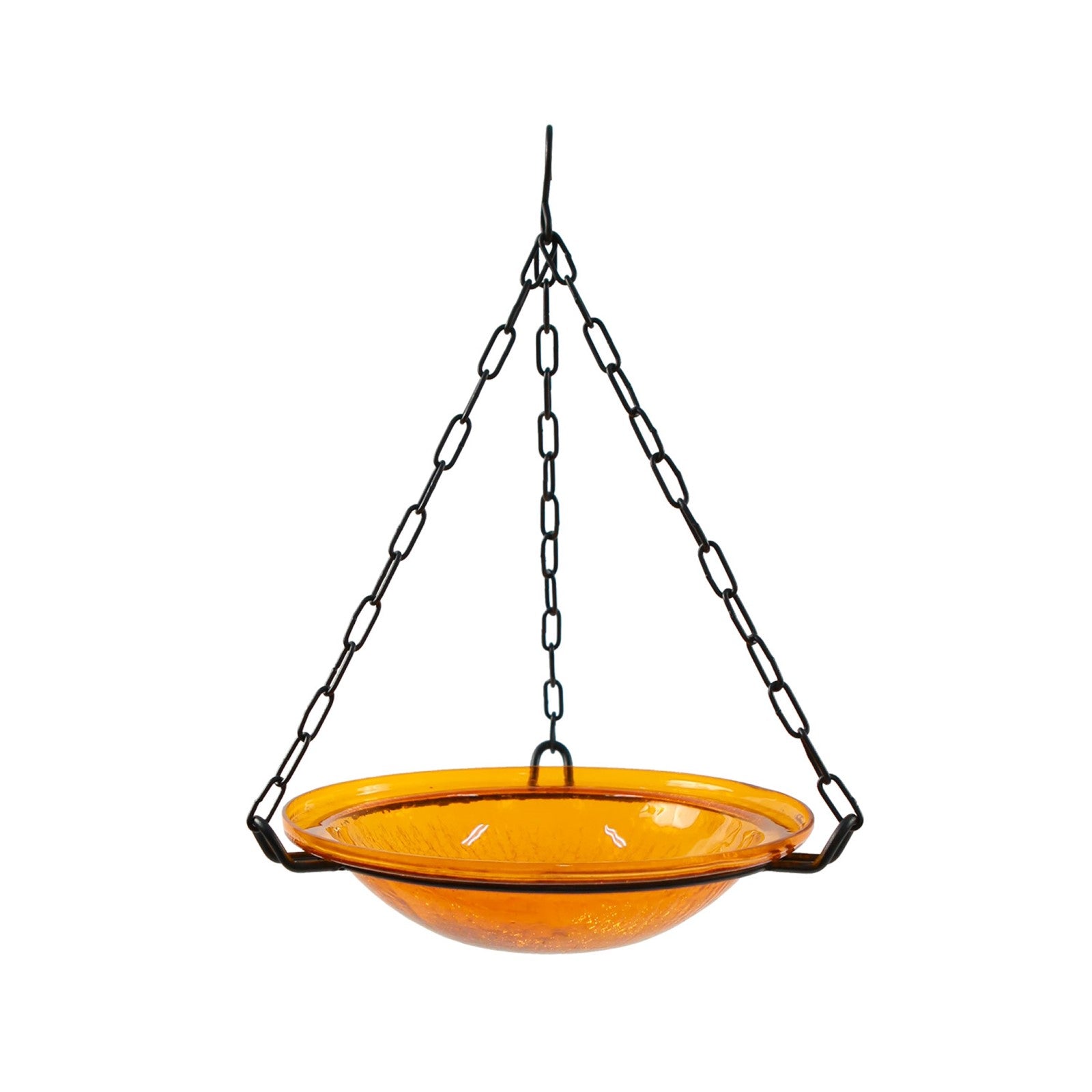 ACHLA Mandarin Hanging Birdbath | Crackled Glass Bowl on Black Wrought Iron Chain | Outdoor Yard & Garden Decor | 12.5 in Dia x 3 in | Model BBH-02M