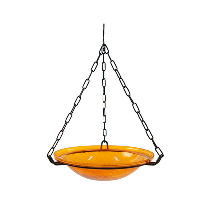 ACHLA Mandarin Hanging Birdbath | Crackled Glass Bowl on Black Wrought Iron Chain | Outdoor Yard & Garden Decor | 12.5 in Dia x 3 in | Model BBH-02M
