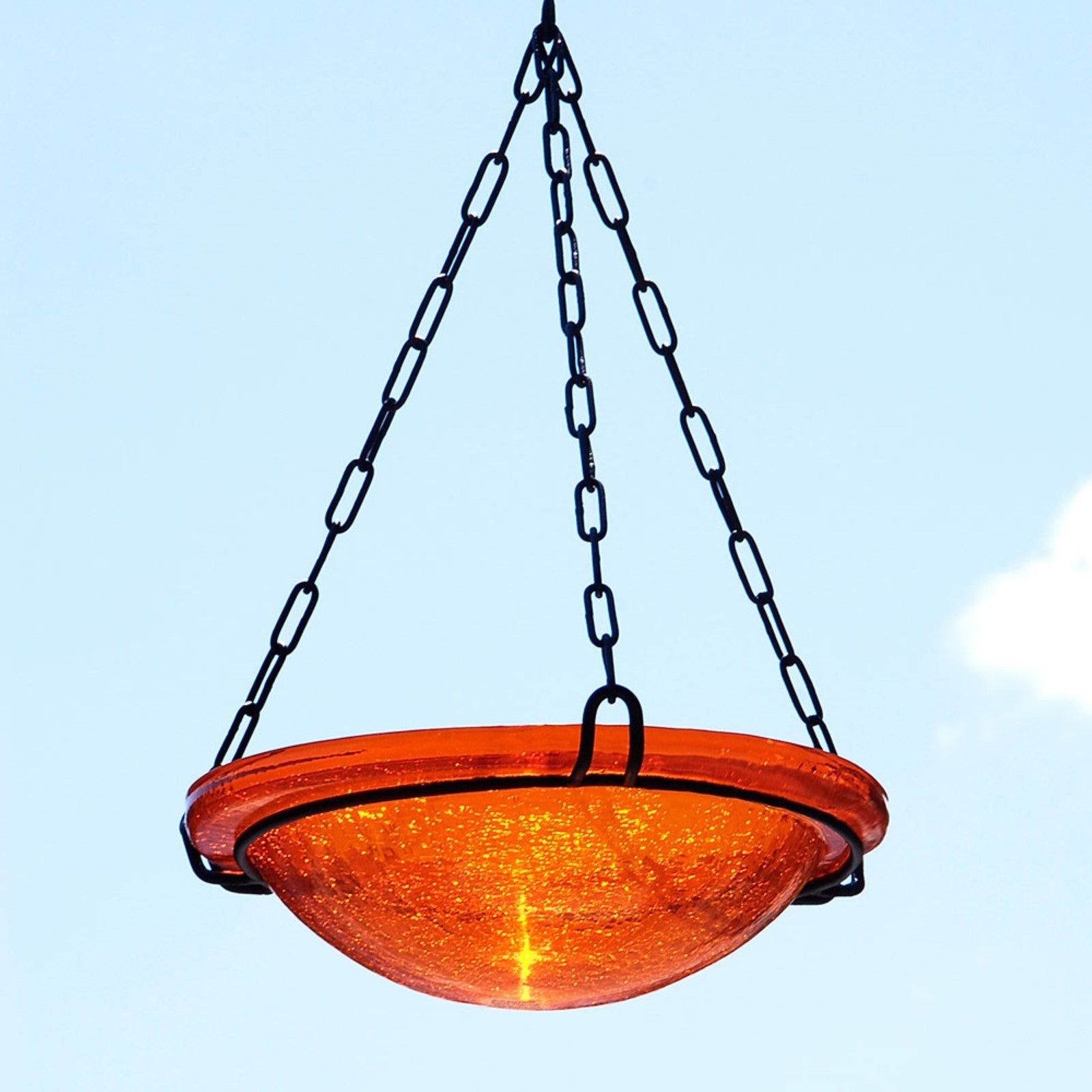 ACHLA Mandarin Hanging Birdbath | Crackled Glass Bowl on Black Wrought Iron Chain | Outdoor Yard & Garden Decor | 12.5 in Dia x 3 in | Model BBH-02M