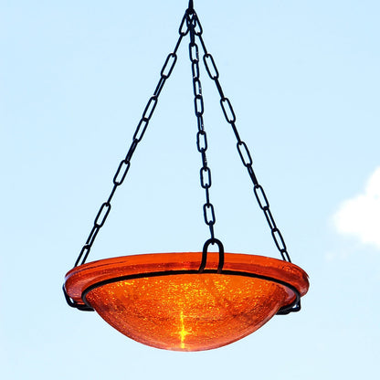 ACHLA Mandarin Hanging Birdbath | Crackled Glass Bowl on Black Wrought Iron Chain | Outdoor Yard & Garden Decor | 12.5 in Dia x 3 in | Model BBH-02M