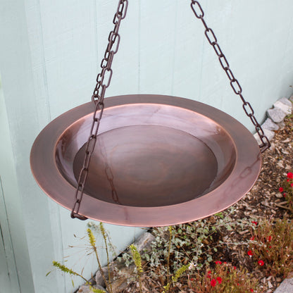 ACHLA Classic 18in Hanging Birdbath | Antique Copper and Roman Bronze Wrought Iron | Garden & Yard Wildlife Decor | 18 x 18 x 23 in | Model BBH-04CP