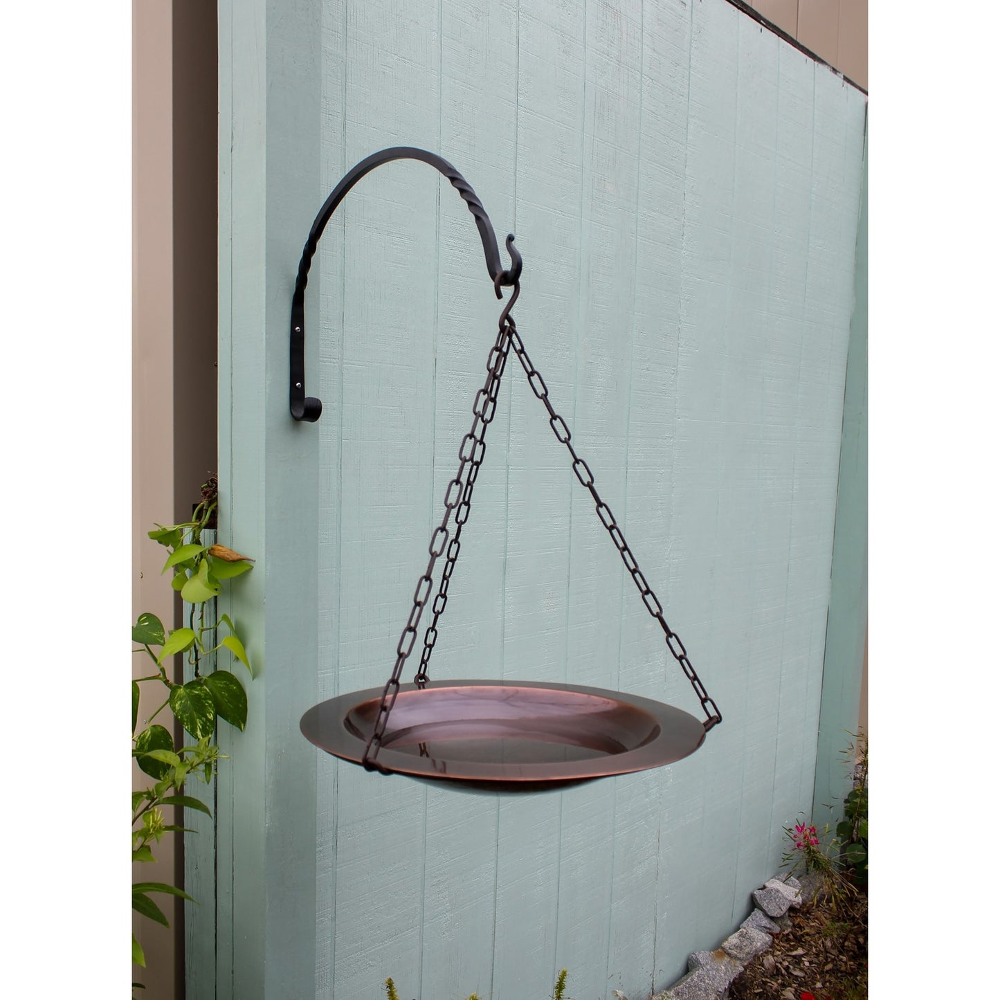 ACHLA Classic 18in Hanging Birdbath | Antique Copper and Roman Bronze Wrought Iron | Garden & Yard Wildlife Decor | 18 x 18 x 23 in | Model BBH-04CP