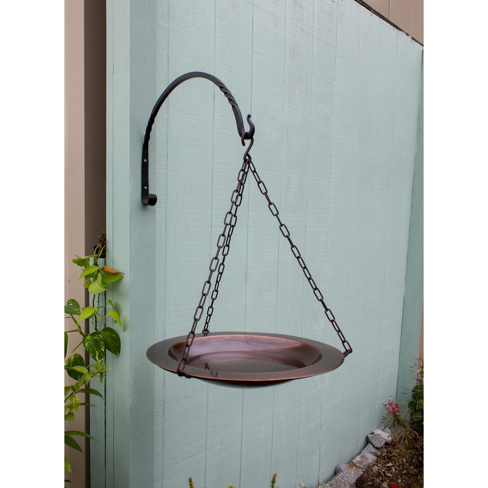 ACHLA Classic 18in Hanging Birdbath | Antique Copper and Roman Bronze Wrought Iron | Garden & Yard Wildlife Decor | 18 x 18 x 23 in | Model BBH-04CP