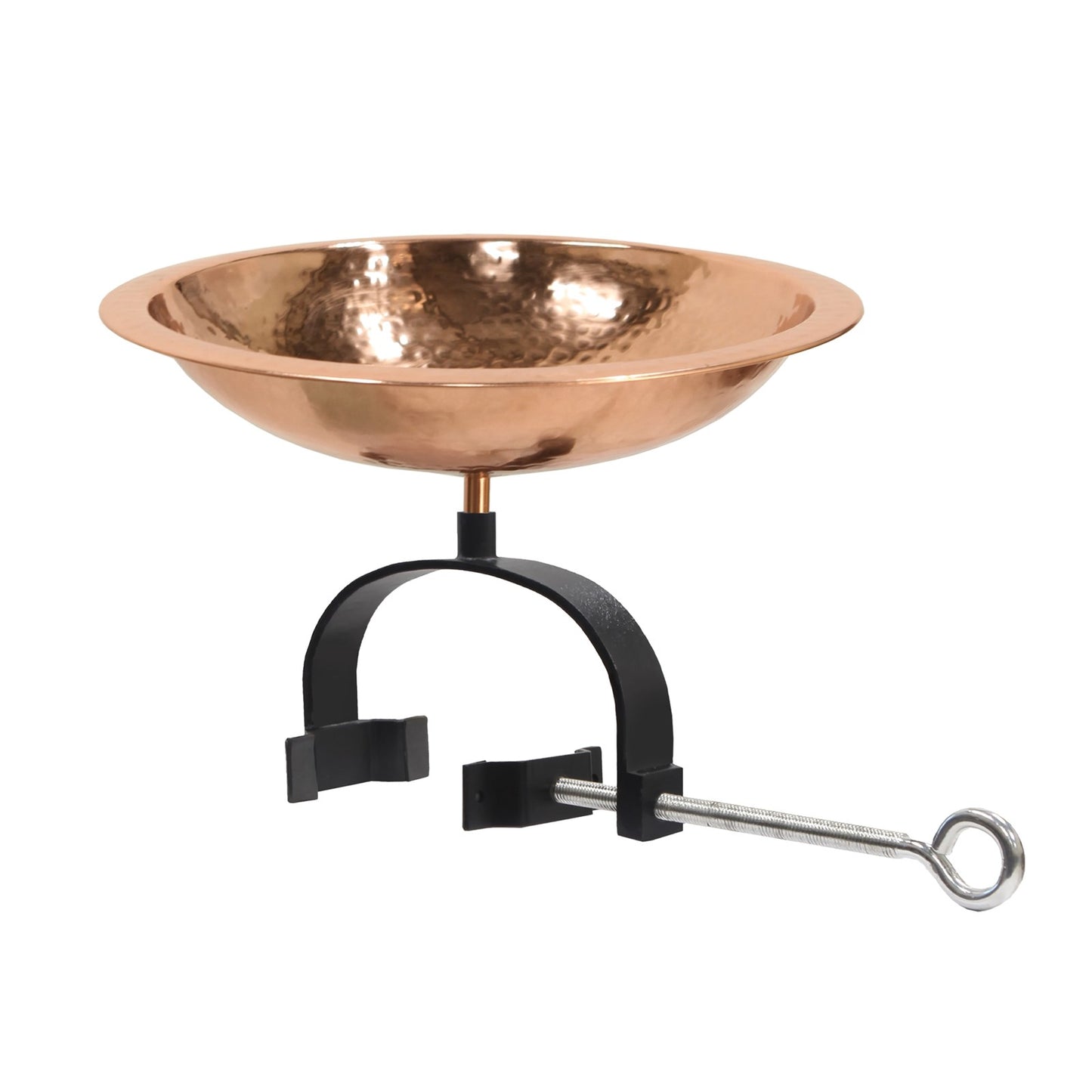 ACHLA Hammered Copper Birdbath Over Rail Bracket | Classic Garden Accent with Polished Copper Plated Brass Bowl and Black Wrought | Model BBHC-01T-OR2