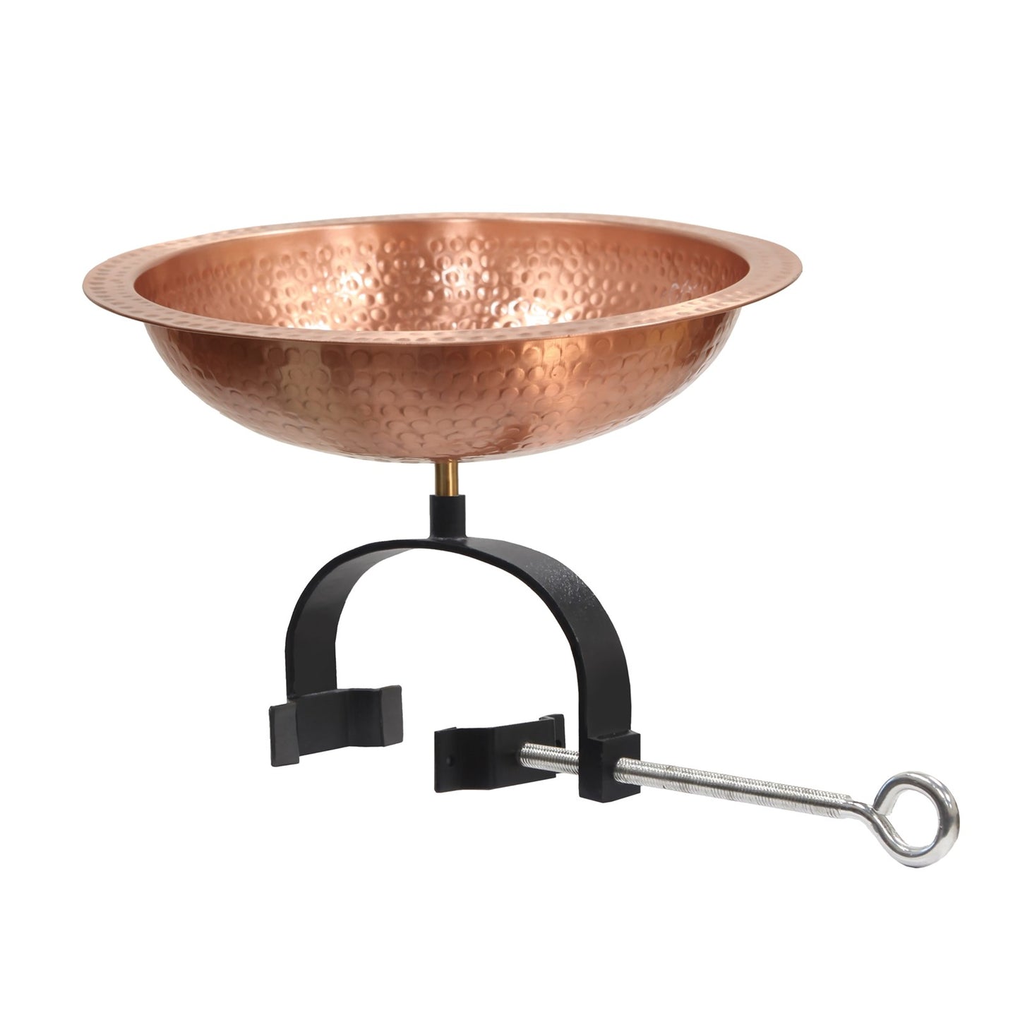 ACHLA Hammered 12in Birdbath Over Rail Bracket | Satin Copper Hammered Copper and Black Wrought Iron | Outdoor Garden, Deck & | Model BBHC-02T-OR2