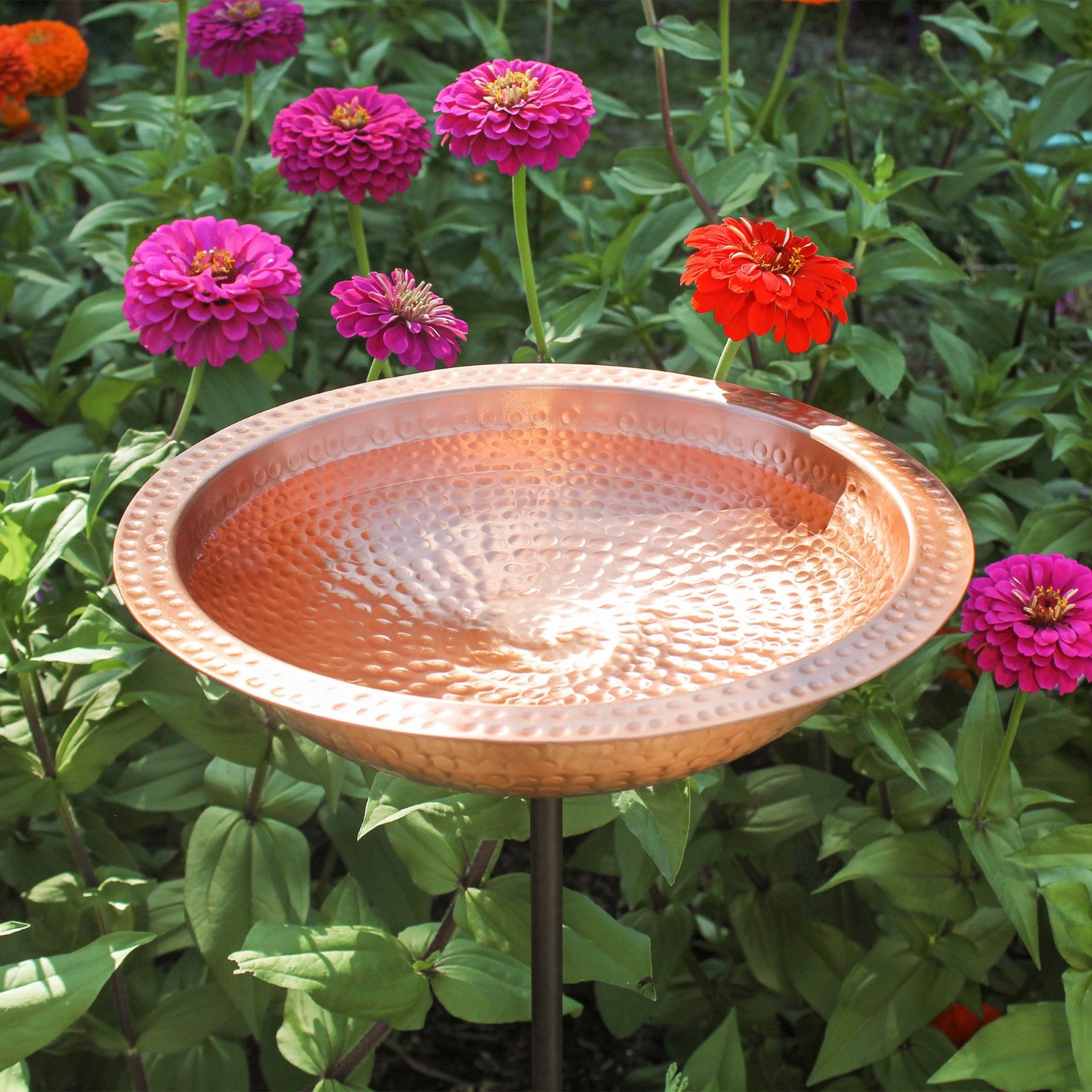 ACHLA Hammered Solid Copper Birdbath | Satin Copper and Roman Bronze Wrought Iron | Garden & Patio Bird Bath | 12 x 12 x 39 in | Model BBHC-02T-S