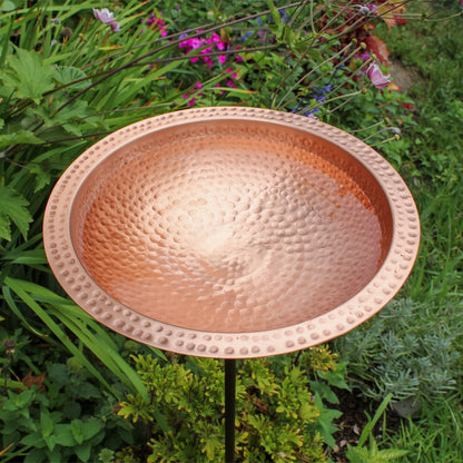 ACHLA Hammered Solid Copper Birdbath | Satin Copper and Roman Bronze Wrought Iron | Garden & Patio Bird Bath | 12 x 12 x 39 in | Model BBHC-02T-S