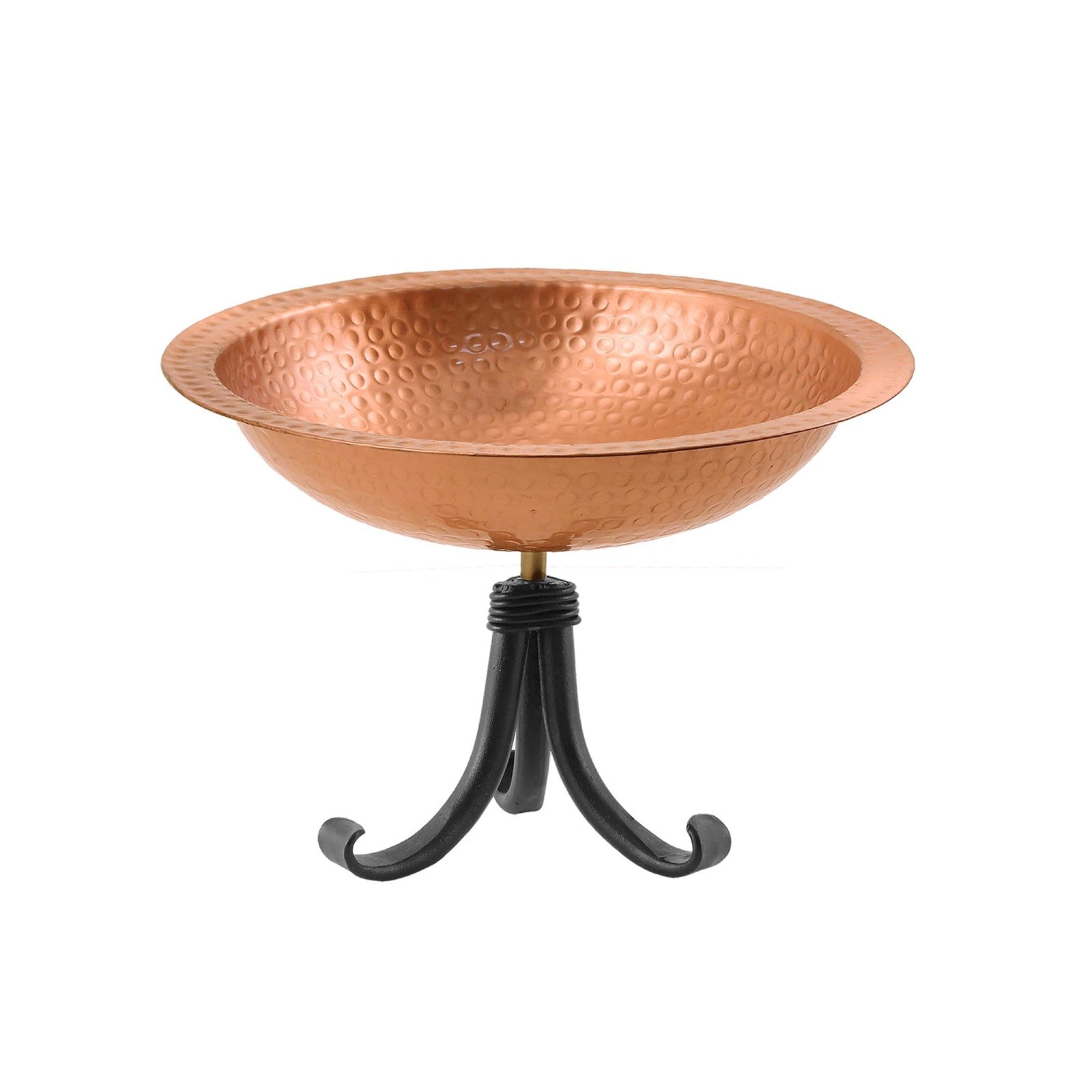 ACHLA Hammered Solid Copper Birdbath with Tripod Stand | Satin Copper and Black Wrought Iron | Garden & Patio Accent | Model BBHC-02T-TR