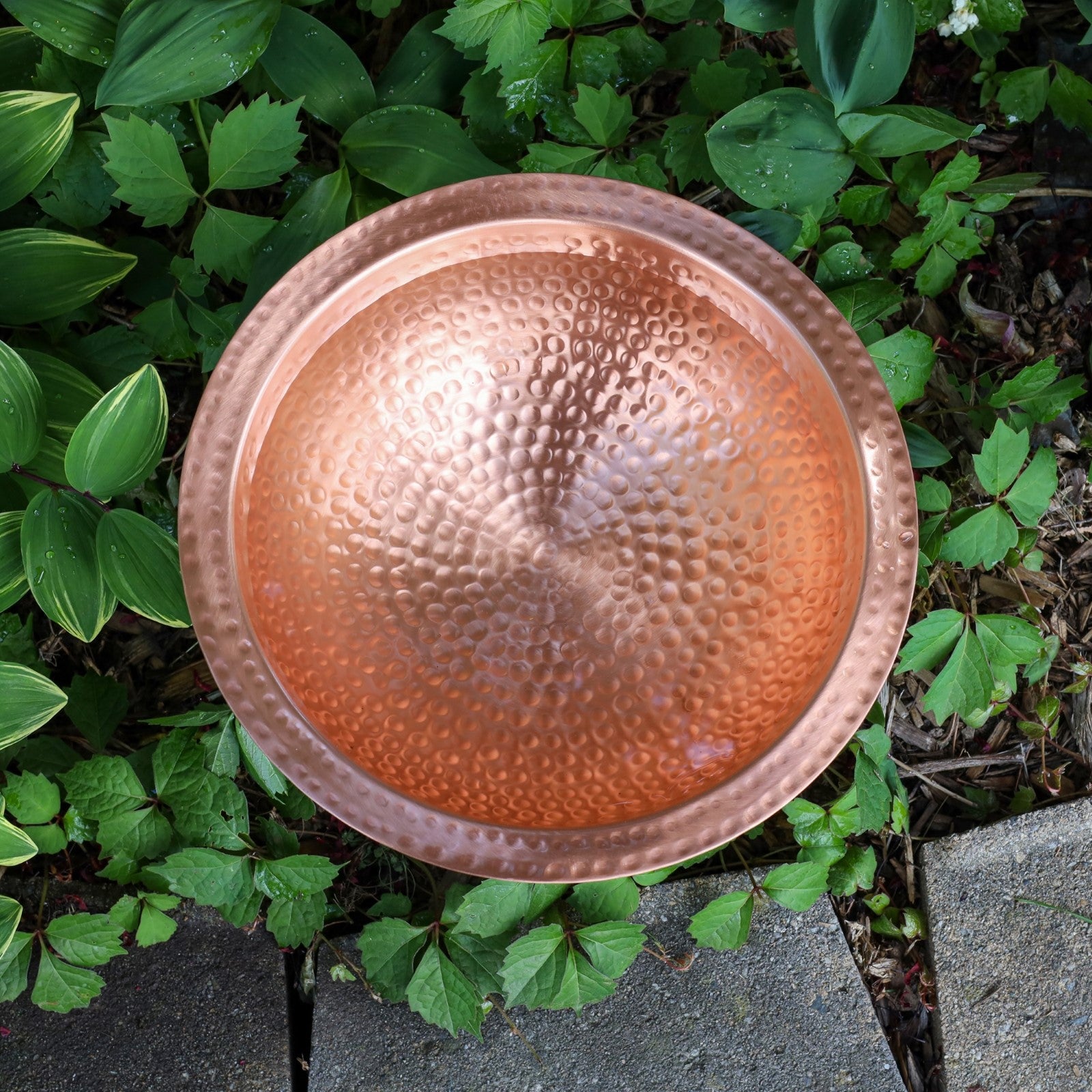 ACHLA Hammered Solid Copper Birdbath with Tripod Stand | Satin Copper and Black Wrought Iron | Garden & Patio Accent | Model BBHC-02T-TR