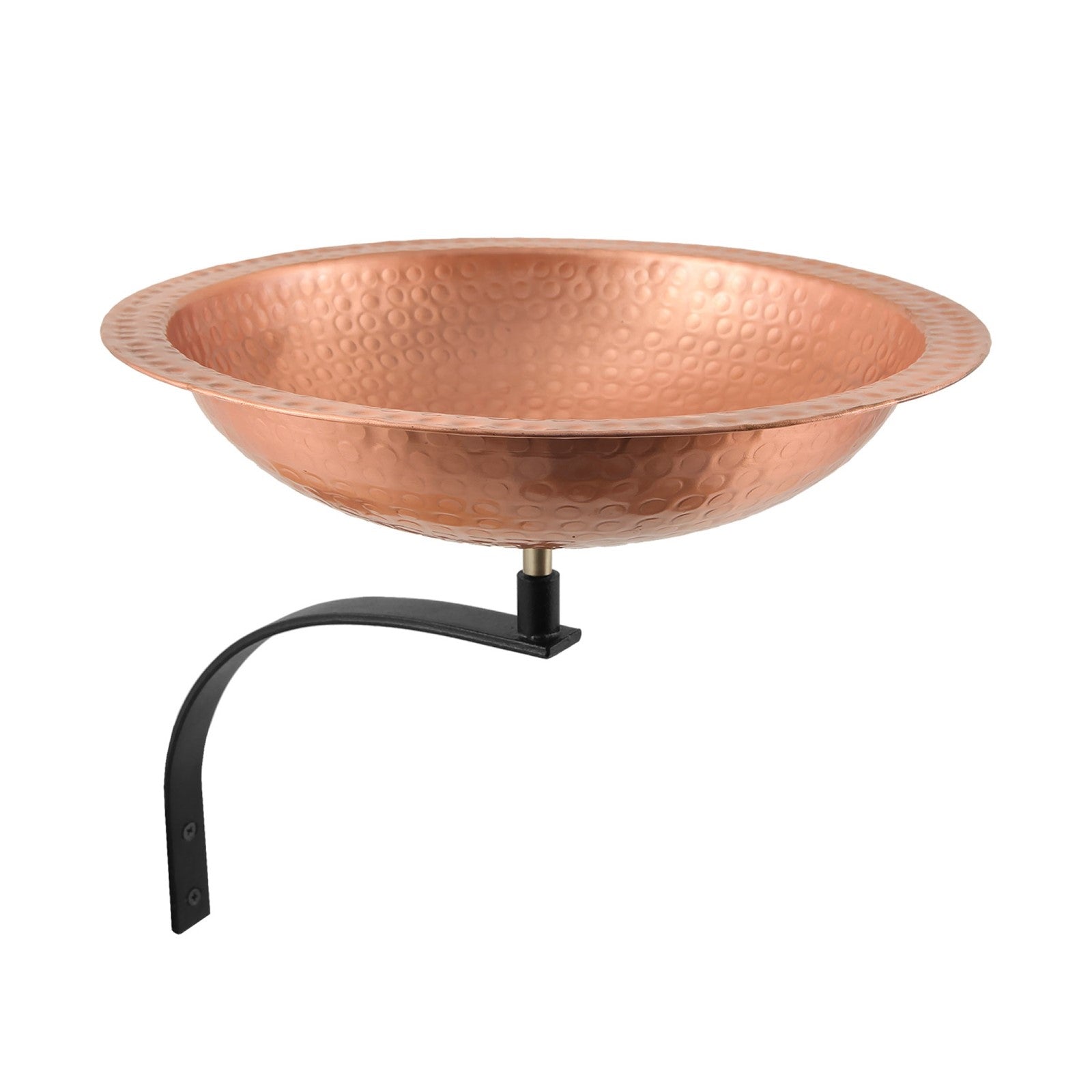 ACHLA Hammered Solid Copper Wall-Mount Birdbath | Rustic Satin Copper and Black Wrought Iron | Garden & Patio Wildlife Accent | Model BBHC-02T-WM