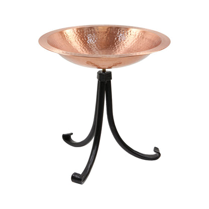 ACHLA Hammered Solid Copper Birdbath Tripod Stand | Satin Copper and Black Wrought Iron | Garden & Patio Bird Bath | Model BBHC-03T-TR2
