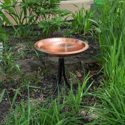 ACHLA Hammered Solid Copper Birdbath Tripod Stand | Satin Copper and Black Wrought Iron | Garden & Patio Bird Bath | Model BBHC-03T-TR2