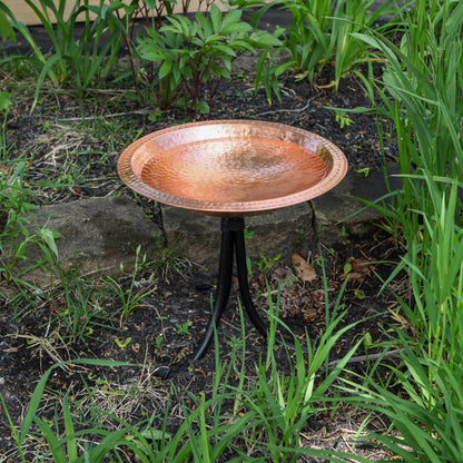 ACHLA Hammered Solid Copper Birdbath Tripod Stand | Satin Copper and Black Wrought Iron | Garden & Patio Bird Bath | Model BBHC-03T-TR2