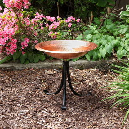 ACHLA Hammered Solid Copper Birdbath Tripod Stand | Satin Copper and Black Wrought Iron | Garden & Patio Bird Bath | Model BBHC-03T-TR2