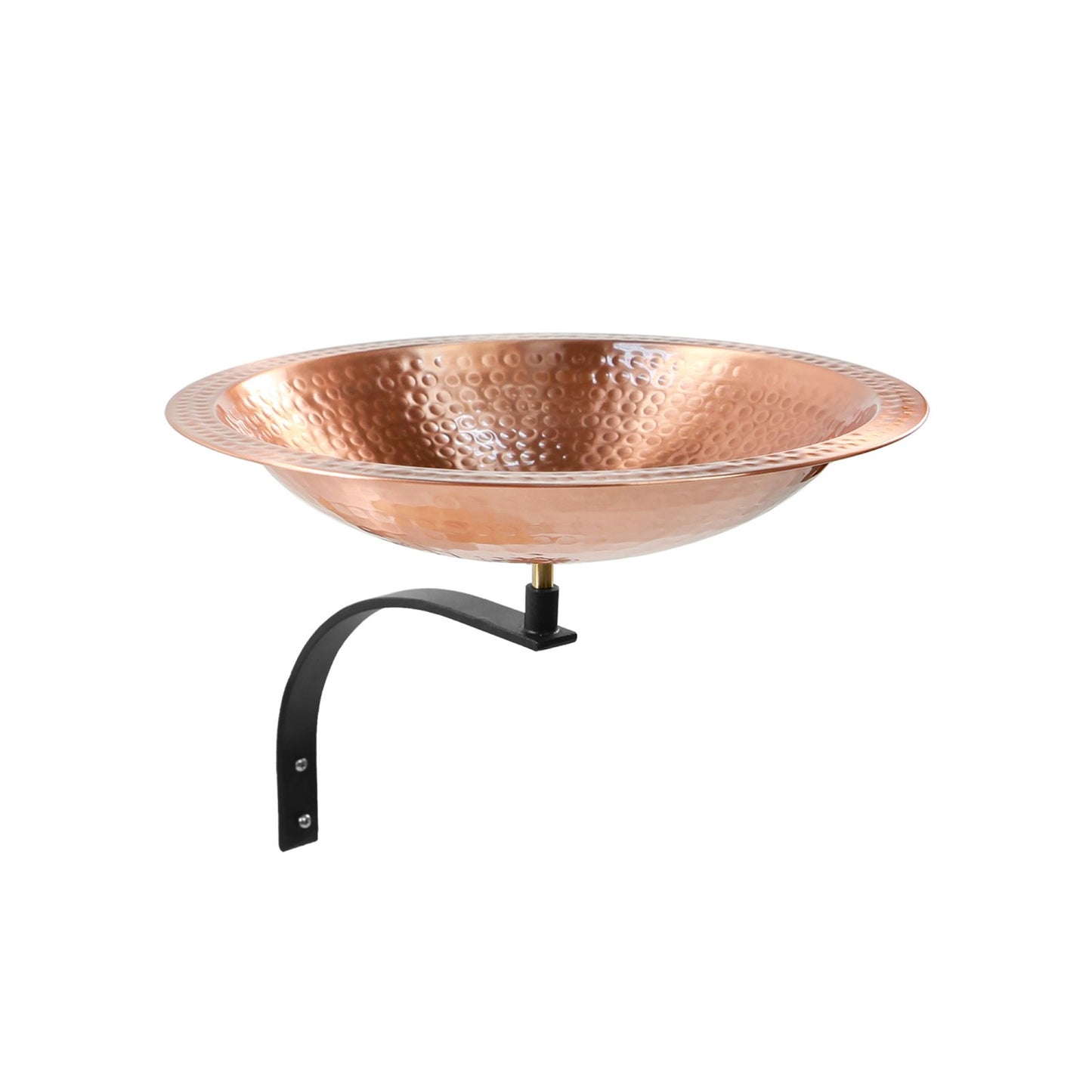 ACHLA Hammered Solid Copper Birdbath Wall Mount | Satin Copper Brass Bowl with Black Wrought Iron Bracket | Balcony & Deck Garden | Model BBHC-03T-WM