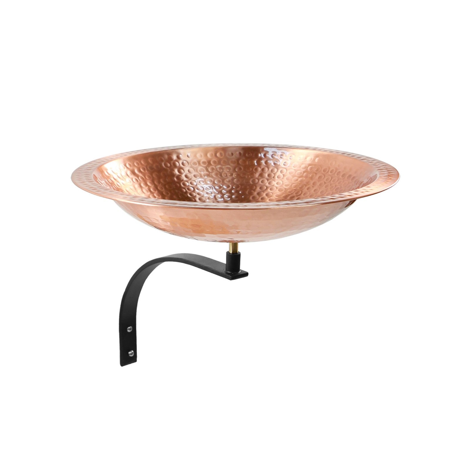ACHLA Hammered Solid Copper Birdbath Wall Mount | Satin Copper Brass Bowl with Black Wrought Iron Bracket | Balcony & Deck Garden | Model BBHC-03T-WM