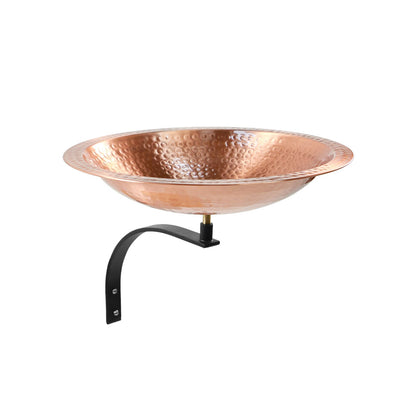 ACHLA Hammered Solid Copper Birdbath Wall Mount | Satin Copper Brass Bowl with Black Wrought Iron Bracket | Balcony & Deck Garden | Model BBHC-03T-WM