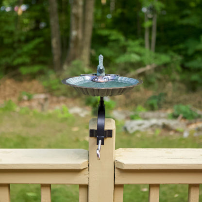 ACHLA Scallop Shell Birdbath Over Rail Bracket | Antique Brass Plated Brass and Wrought Iron | Deck, Balcony & Porch Bird Bath | Model BBM-01-OR2