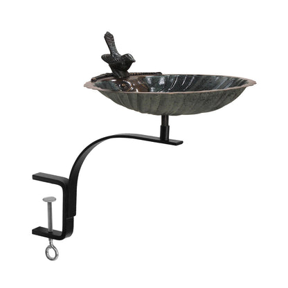 ACHLA Scallop Shell Birdbath Rail Mount | Antique Brass and Verdigris Patina Brass | Deck, Balcony & Porch Bird Bath | Model BBM-01-RM