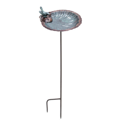 ACHLA Scallop Shell Birdbath with Stand | Antique Brass with Verdi Finish Brass | Garden & Patio Bird Bath | 11 x 11 x 2.5-4 in | Model BBM-01-S
