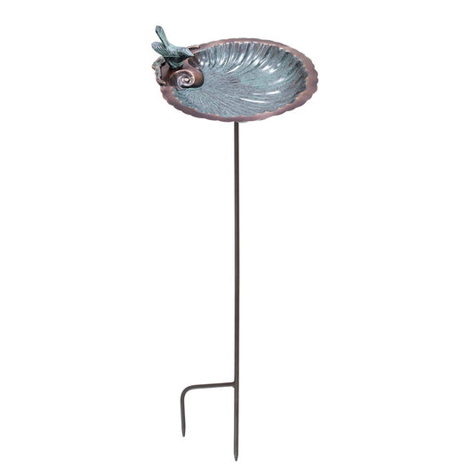 ACHLA Scallop Shell Birdbath with Stand | Antique Brass with Verdi Finish Brass | Garden & Patio Bird Bath | 11 x 11 x 2.5-4 in | Model BBM-01-S