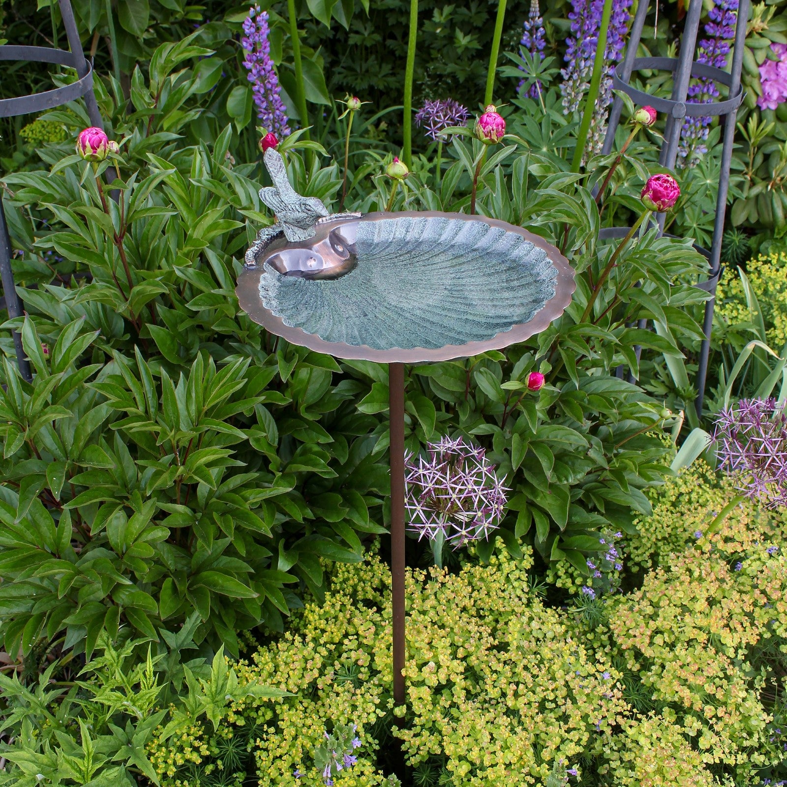 ACHLA Scallop Shell Birdbath with Stand | Antique Brass with Verdi Finish Brass | Garden & Patio Bird Bath | 11 x 11 x 2.5-4 in | Model BBM-01-S