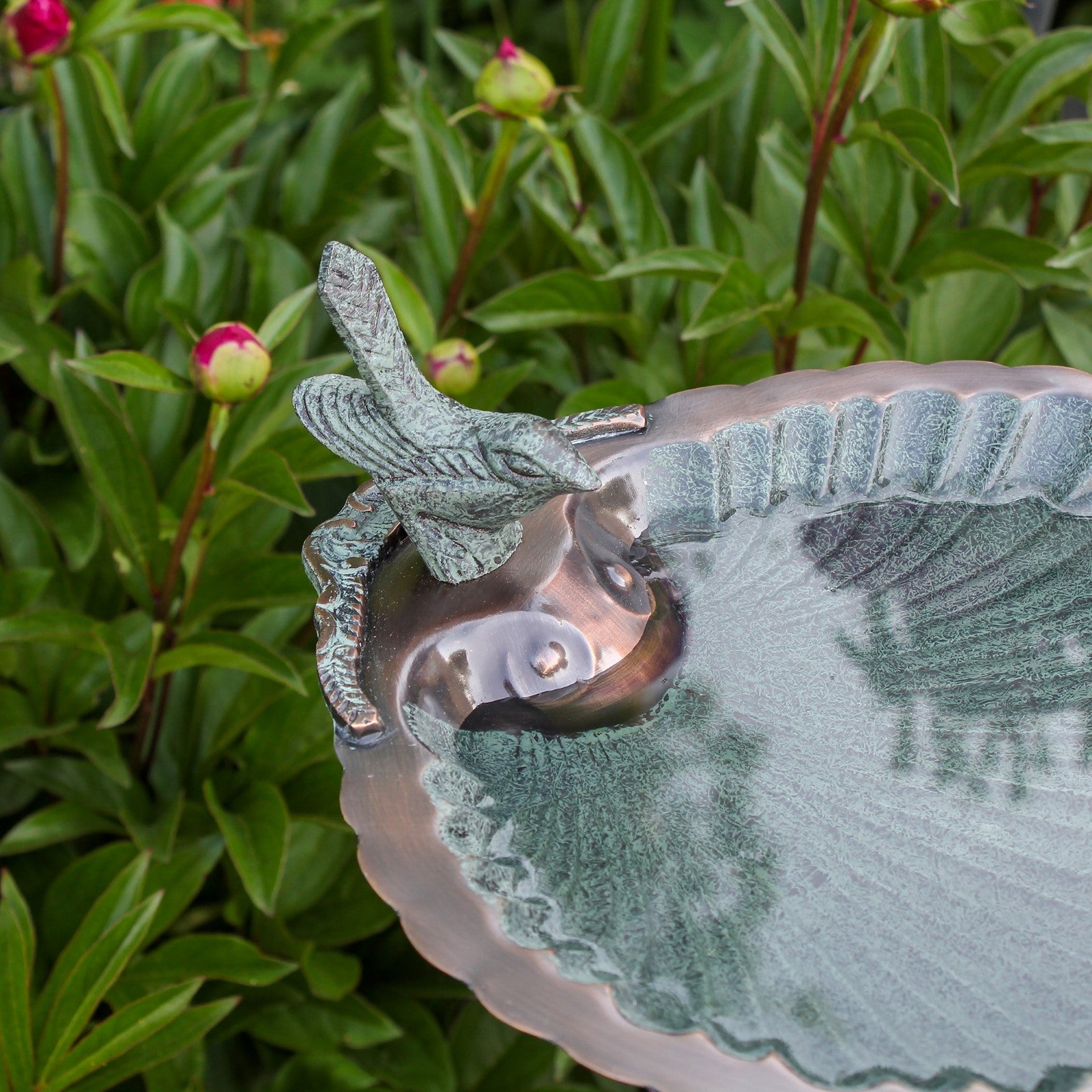 ACHLA Scallop Shell Birdbath with Stand | Antique Brass with Verdi Finish Brass | Garden & Patio Bird Bath | 11 x 11 x 2.5-4 in | Model BBM-01-S