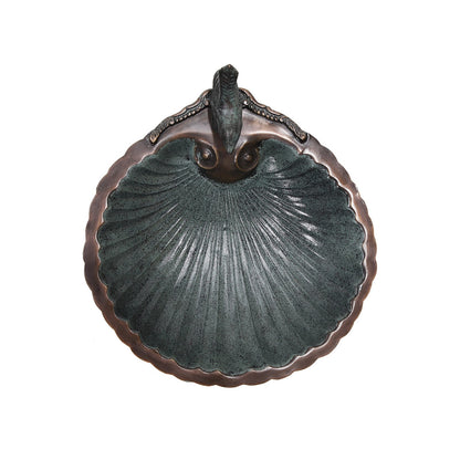 ACHLA Scallop Shell Birdbath with Stand | Antique Brass with Verdi Finish Brass | Garden & Patio Bird Bath | 11 x 11 x 2.5-4 in | Model BBM-01-S
