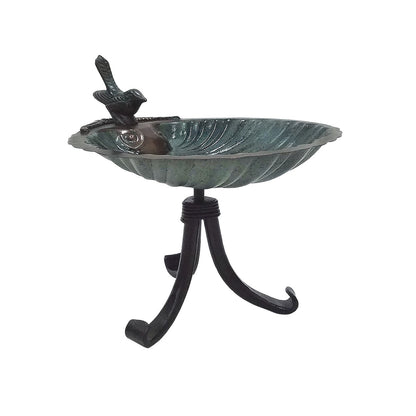 ACHLA Scallop Shell Birdbath with Tripod Stand | Antique Brass Plated Brass and Wrought Iron | Garden & Patio Bird Bath | Model BBM-01-TR
