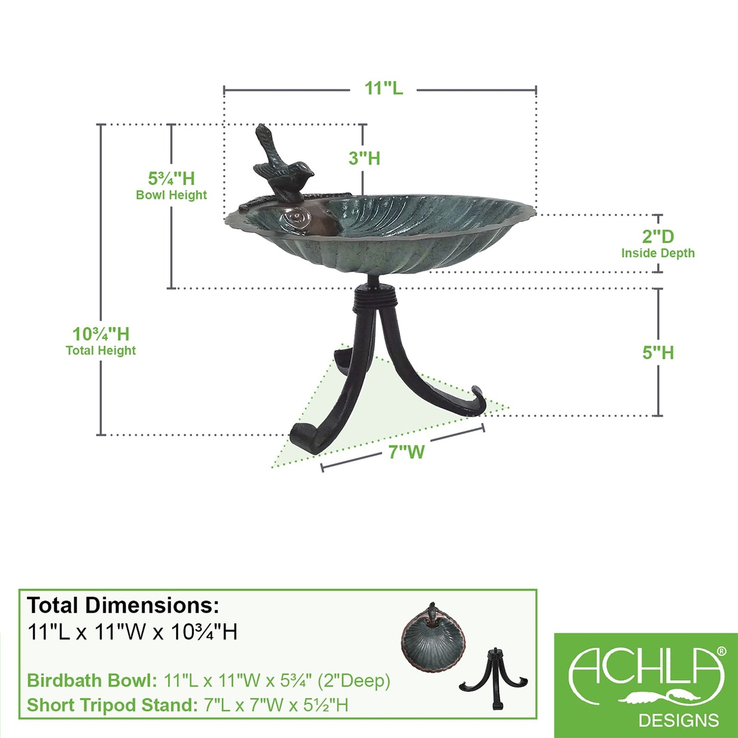 ACHLA Scallop Shell Birdbath with Tripod Stand | Antique Brass Plated Brass and Wrought Iron | Garden & Patio Bird Bath | Model BBM-01-TR