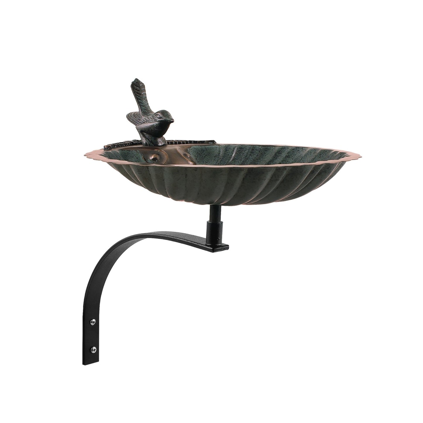 ACHLA Scallop Shell Birdbath 14in Wall Mount | Antique Brass Plated Brass and Wrought Iron | Porch & Deck Garden Accent | Model BBM-01-WM