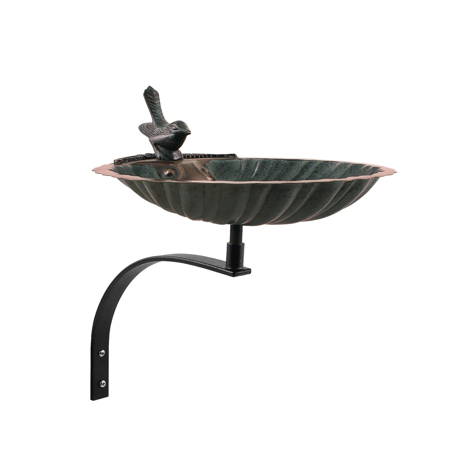 ACHLA Scallop Shell Birdbath 14in Wall Mount | Antique Brass Plated Brass and Wrought Iron | Porch & Deck Garden Accent | Model BBM-01-WM