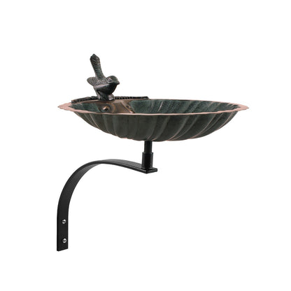 ACHLA Scallop Shell Birdbath 14in Wall Mount | Antique Brass Plated Brass and Wrought Iron | Porch & Deck Garden Accent | Model BBM-01-WM