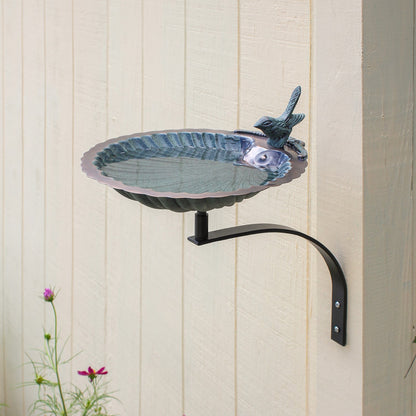 ACHLA Scallop Shell Birdbath 14in Wall Mount | Antique Brass Plated Brass and Wrought Iron | Porch & Deck Garden Accent | Model BBM-01-WM