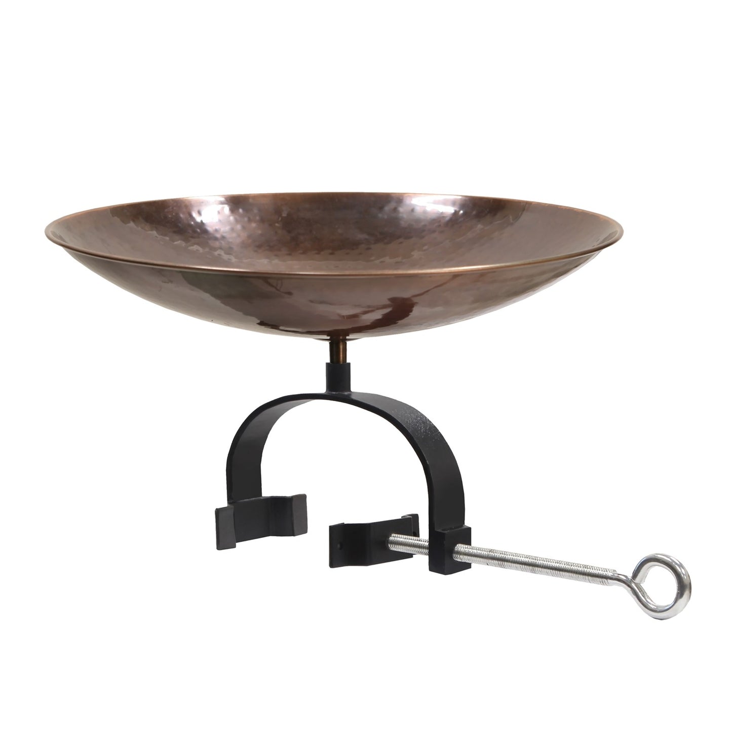 ACHLA Burnt Copper Birdbath Over Rail Bracket | Hammered Copper Bowl on Black Wrought Iron | Deck, Porch & Balcony Bird Bath | Model BCB-01-OR2