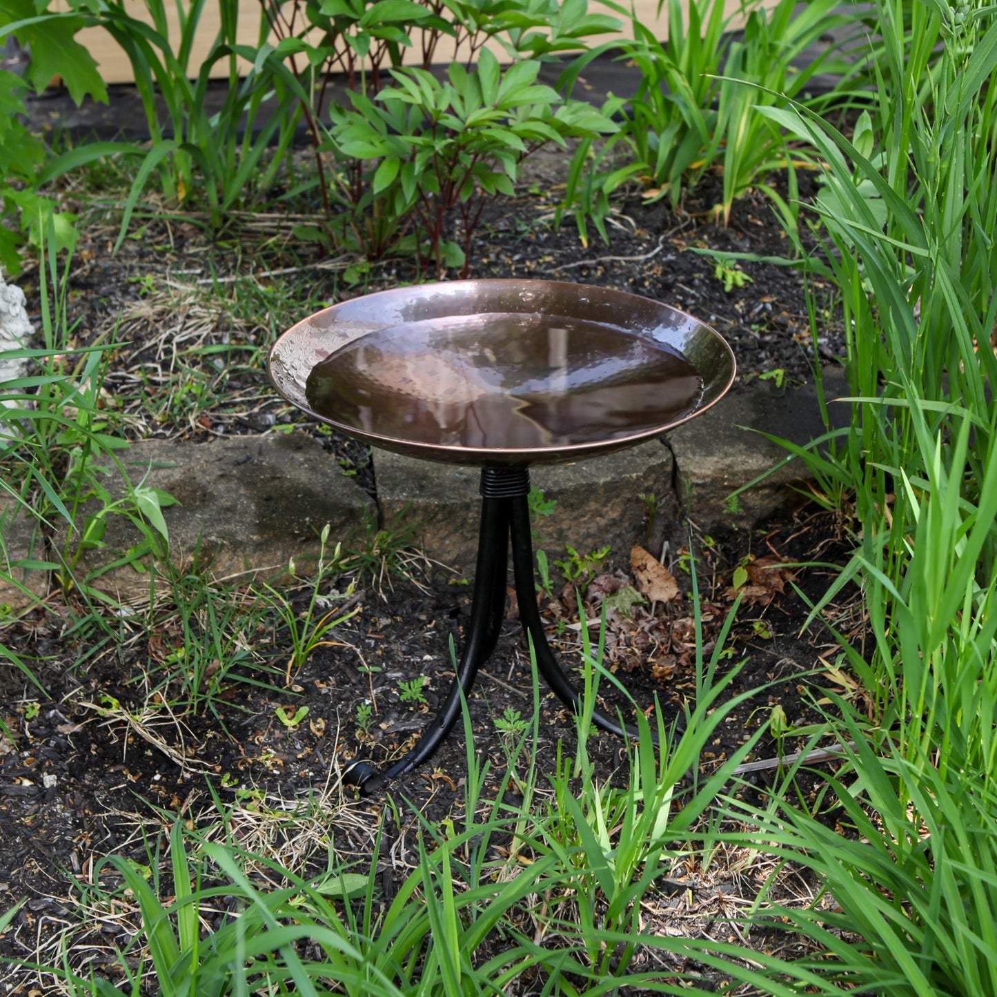 ACHLA Burnt Copper Birdbath Tripod Stand | Hammered Copper Bowl on Wrought Iron Base | Garden & Patio Accent | 14 x 14 x 13 in | Model BCB-01-TR2