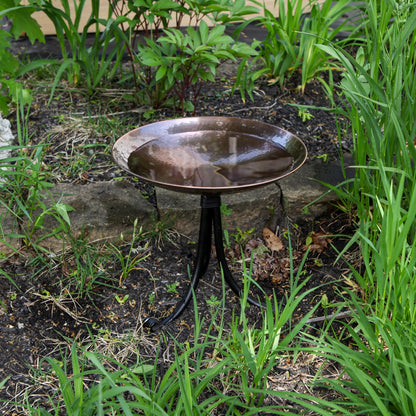 ACHLA Burnt Copper Birdbath Tripod Stand | Hammered Copper Bowl on Wrought Iron Base | Garden & Patio Accent | 14 x 14 x 13 in | Model BCB-01-TR2
