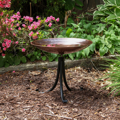 ACHLA Burnt Copper Birdbath Tripod Stand | Hammered Copper Bowl on Wrought Iron Base | Garden & Patio Accent | 14 x 14 x 13 in | Model BCB-01-TR2